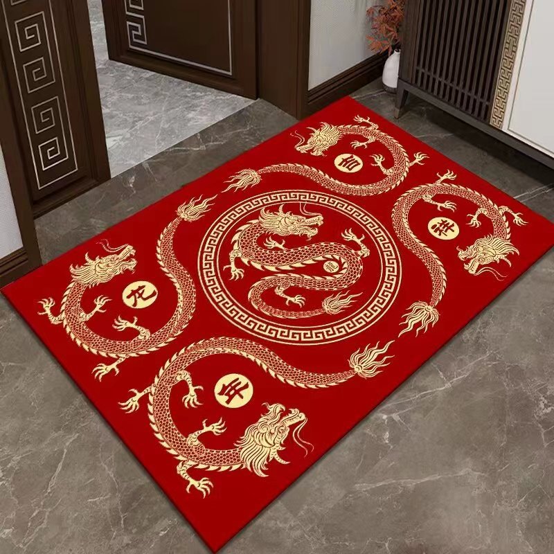 龙年入户门垫春节玄关装饰地垫水晶绒新年红色喜庆地毯家用批发-阿里巴巴