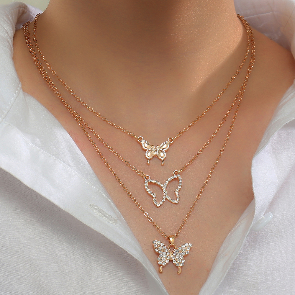 Fashion Geometric Alloy Rhinestones Necklace 3 Pieces