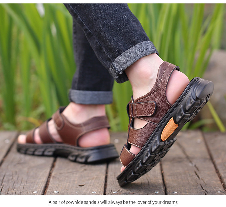 Dép sandal nam da bò quai ngang đế dày chống trượt, gót 1 cm — Màu nâu 2512, Màu đen 2512 chi tiết 16