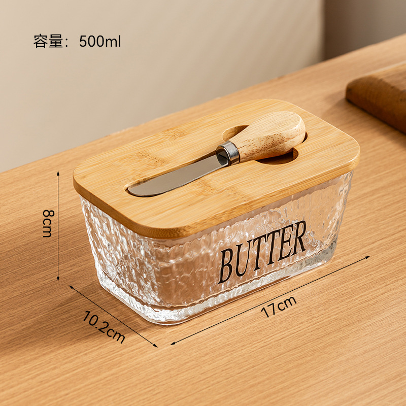 Transfronterizo Amazon nueva cubierta de vidrio queso mantequilla queso pastel caja de postre plato de mantequilla nórdica con cuchillo