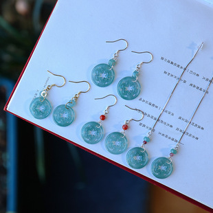 925 Silver Jade Earrings A Goods Blue Water Hollow Snowflake Earrings Advanced Light Luxury Retro Gift for Girlfriend and Mother