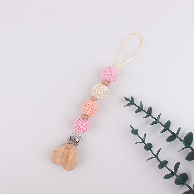 Productos para bebés Apaciguar la cadena de chupete de haya, clip de hilo de ganchillo, bola de lana, anti-caída de cadena, temu shein transfronterizo