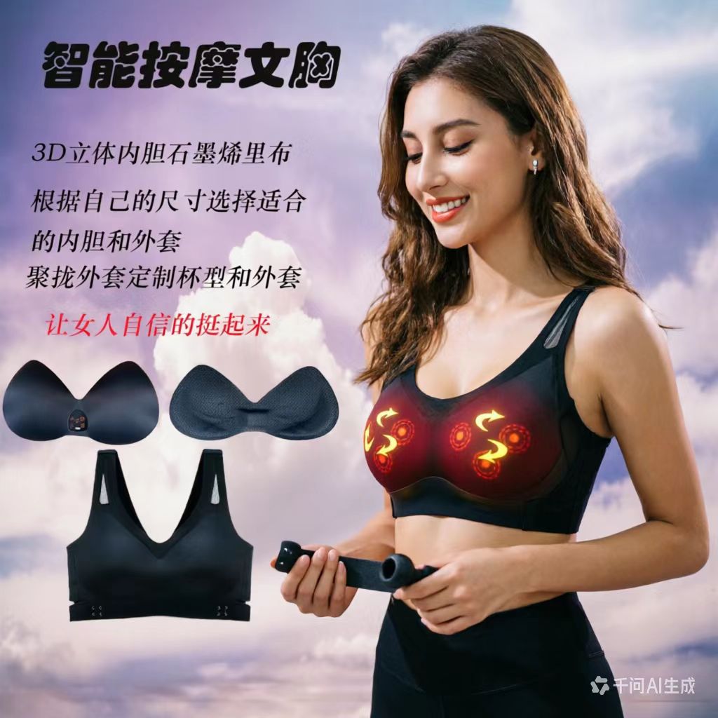 Five-Button Rotating Magnetic Smart Massage Bra Massager, Postpartum Sagging Gathering Bra, Hot Compress Massager Wholesale