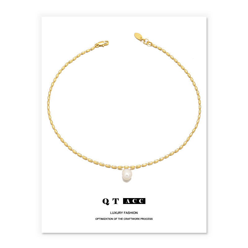 Collar de perlas naturales vintage estilo francés, chapado en latón con oro real de 18K, para mujer, con un toque de alta gama. image 8