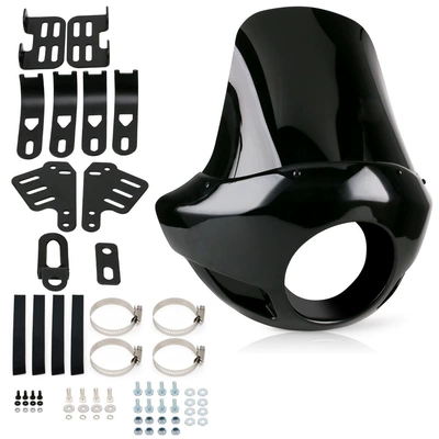 Motorcycle Modification Accessories Suitable for Harley Dyna Fat Bastard 883 1200 Headlight Hood Protection Pig Hood (Motorcycle front windshield) - black