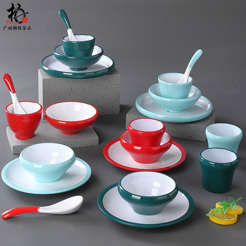 Melamine Restaurant Trendy Tableware Set of Four, Hotel Tableware Bowls, Chopsticks, Bone Plates, Hot Pot Restaurant Nordic Style Bowls