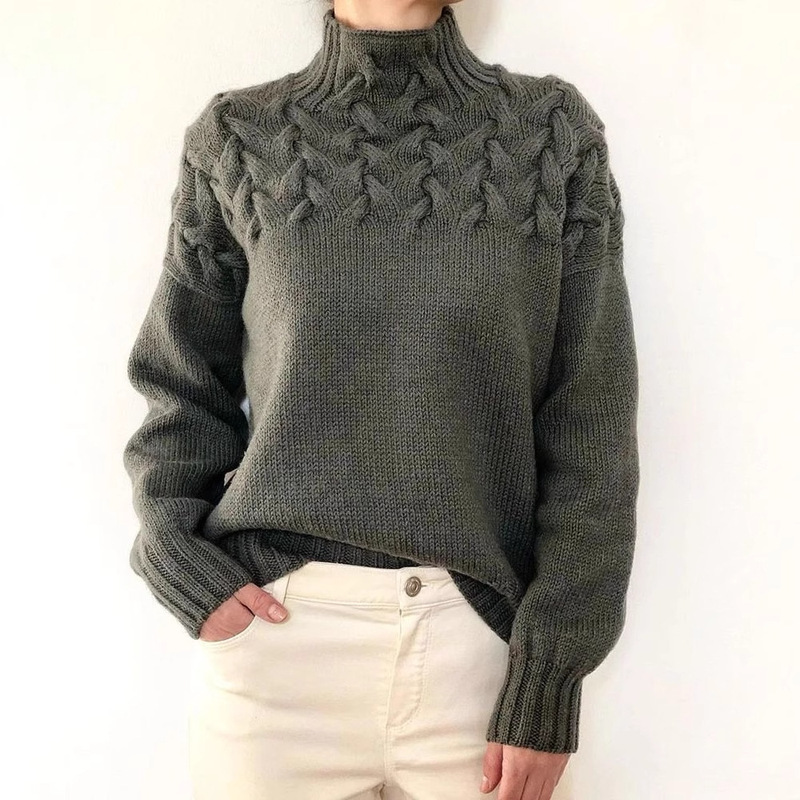 Amazon Cross-Border Spot Women's Clothing Independent Station Ebay Fashion Cable Braided Details High Collar Long-Sleeved Sweater for Women