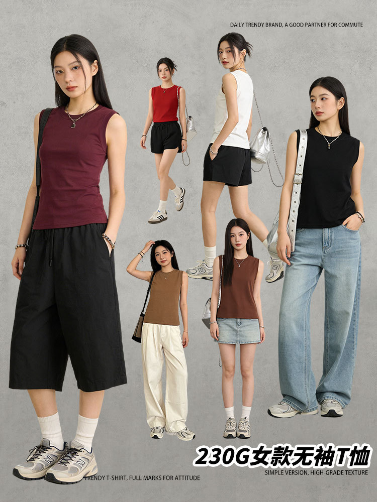Summer New Solid Color Loose Casual Sleeveless T-Shirt for Men, Trendy Brand Daily Sports Inner Wear Tank Top for Women, Short T-Shirt Wholesale
