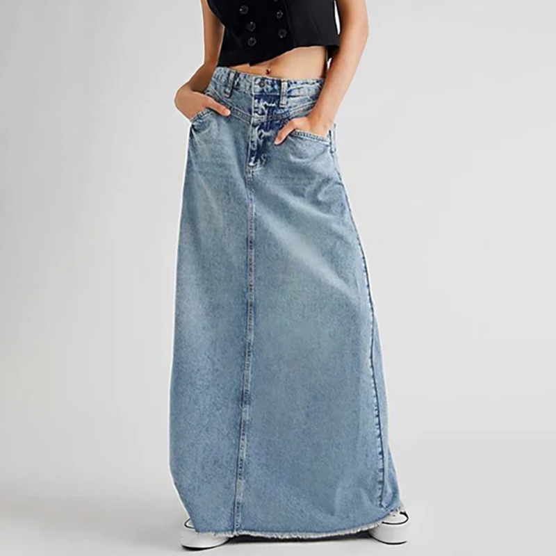 Amazon Retro Denim Skirt Women's A- line Cross-border New High Waist Slimming Mid-length Dress for Spring and Autumn and Summer