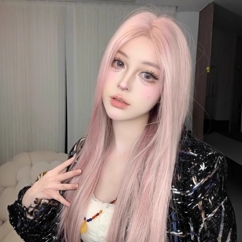 Polvo de pelucca frente dorada encaje largo cabello recto pelucca mujer cubierta universal cos2025 primavera y verano nuevo modelo