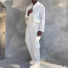 现货秋冬时尚夹克休闲裤两件套热销男装身新款修潮流纯色男式套装