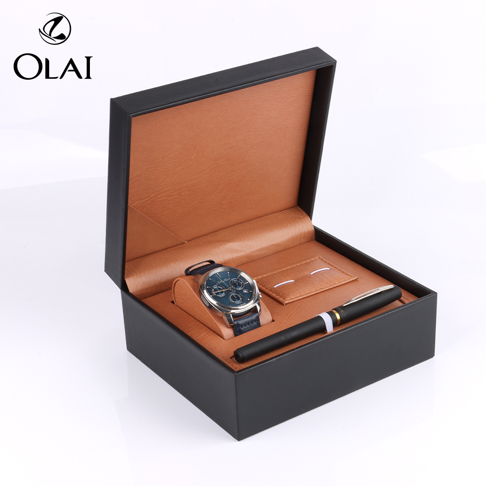 Manufacturers Wholesale Men's High-Grade Pu Leather Watch Box Flip Display Packaging Box Watch Cufflinks Pen Storage Box