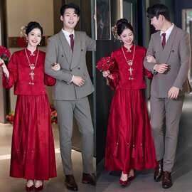 新中式秀禾服新娘红色婚服2025新款胖mm大码敬酒服订婚礼服两件套