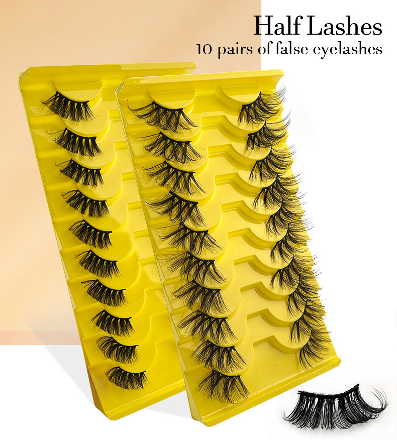 European and American cross border hot selling 10 pairs of chemical fiber half eye false eyelashes natural simulation thick curled eyelashes wholesale_voghion.com