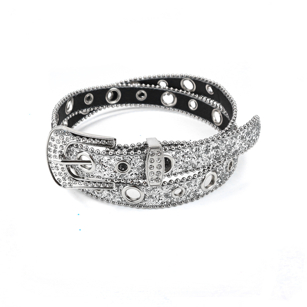 VOOTHOST Ζώνες με γοτθικές παγιέτες στρας Γυναικείες δερμάτινες λουρίδες με διαμάντι Κρυστάλλινη ζώνη για κορίτσια Μόδα διακοσμητική ζώνη V0255_voghion.com