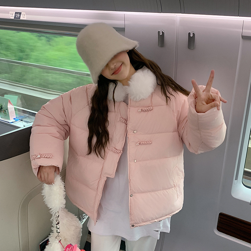 Coreano suave viento suelto estilo de invierno 2024 nuevo algodón temperamento rosa con chaqueta corta image 1