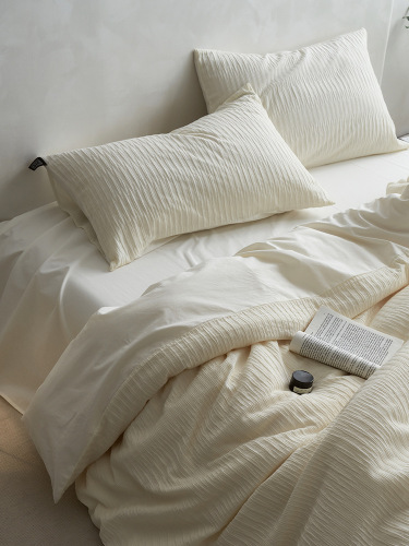 Spring and Summer A-Category Washable Cotton Bubble Fabric Four-Piece Set Pure Cotton Full Cotton Bed Sheet and Cover Set Japanese Minimalist Style Bedding