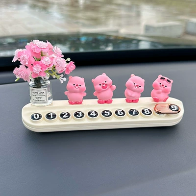 Pink Ruby Little Beaver Car Temporary Aromatherapy Parking Number Plate New Model Mobile Phone Number Plate Car Interior Decoration Small Ornament (Nömrəli dayanma kartı) - light-pink-begonia-flower-4-small-sea-hair-white-aromatherapy-stop-sign