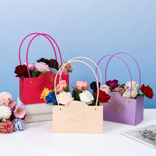 Spot Hot Stamping Rose Square Flower Packaging Handbag DIY Floral Flower Arrangement Gift Packaging Box Rose Flower Box
