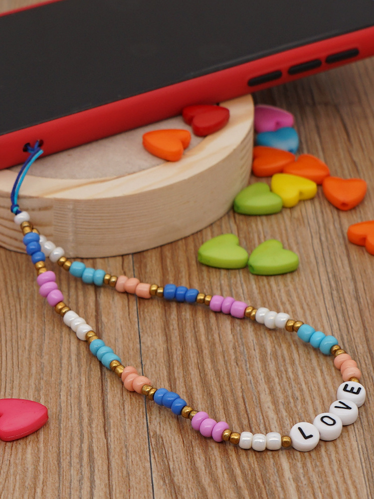 Handmade woven LOVE letter beaded mobile phone chain rainbow millet beads mobile phone lanyardpicture7