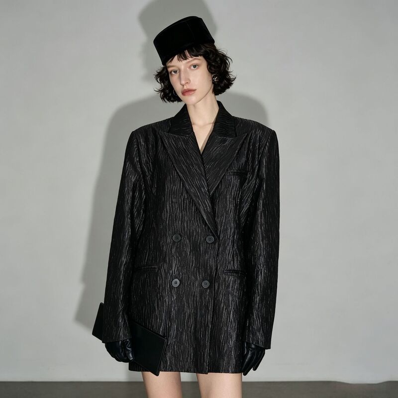 Loose Oversized Textured Jacket for Women, 2026 Autumn New Style, Casual and Elegant Commuter Mid-Length Blazer