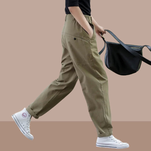 2025 Spring and Autumn Women's Mini Footless Harem Pants Work Pants Turnip Casual Pants Three-quarter Length Loose Straight Leg Pants