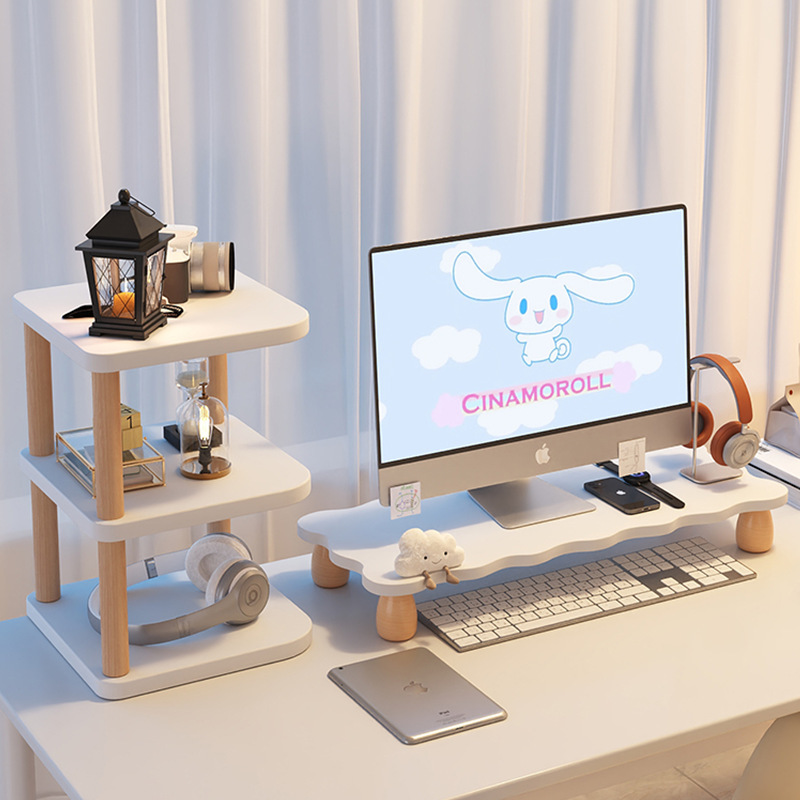 Desktop Computer Riser Monitor Stand Office Workstation Display Shelf Desktop Storage Curved Edge