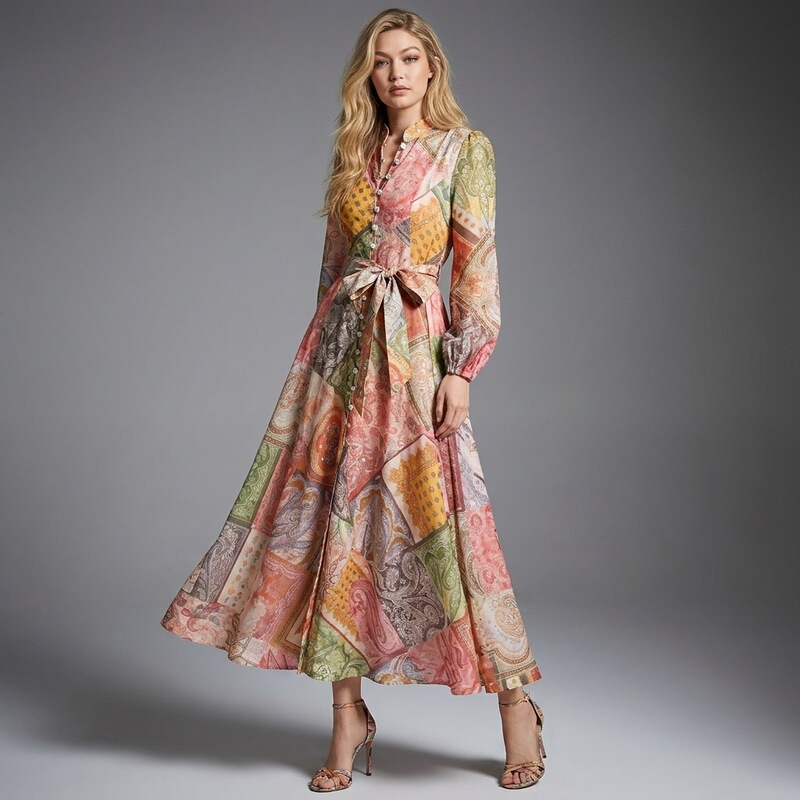 Cross-border 2026 Elegant Socialite Style Long Dress with Heavy Beading, Stand Collar, Single Breasted, Waist-Cinching, Slimming Long Dress for Women Cross-border 2026 Elegant Socialite Style Long Dress with Heavy Beading, Stand Collar, Single Breasted, Waist-Cinching, Slimming Long Dress for Women