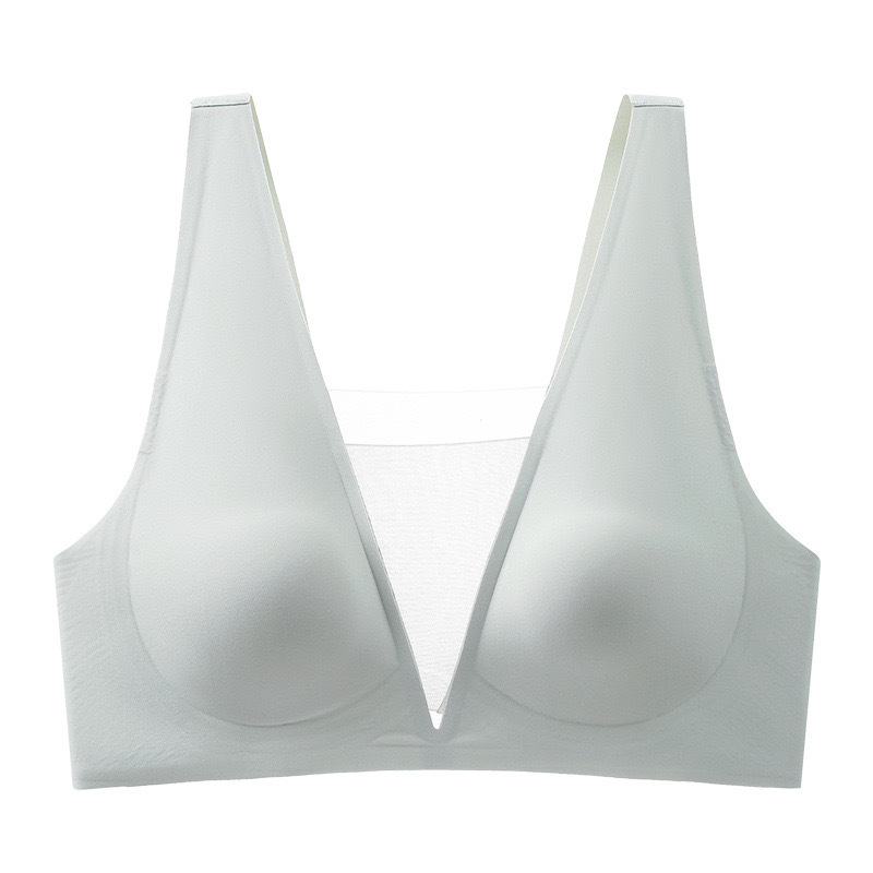 V profunda ropa interior sin marcas para mujeres gran pecho pequeño soporte suave pullover bra fija copa reunida sin anillo de acero chaleco de belleza