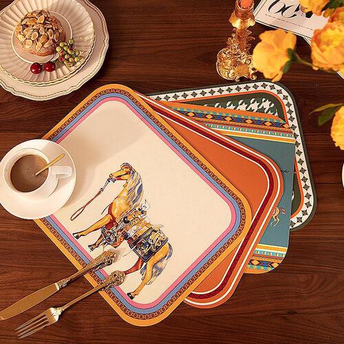 Retro European tasteless leather placemat, small table mat, Western food mat, high-end household waterproof, oil-proof, anti-scalding and heat-insulating table mat
