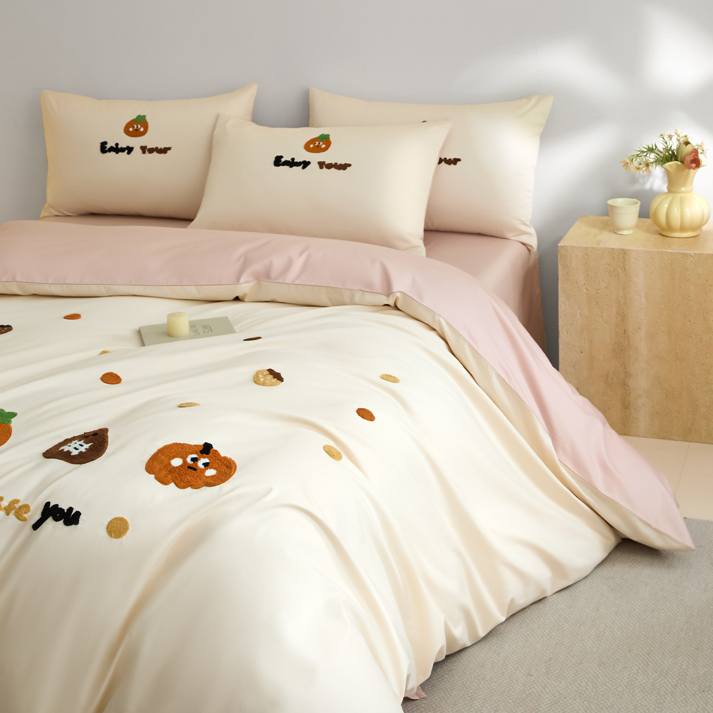 Toallas de algodón bordadas de cuatro piezas de algodón 2025, nueva colcha de cama de sábanas