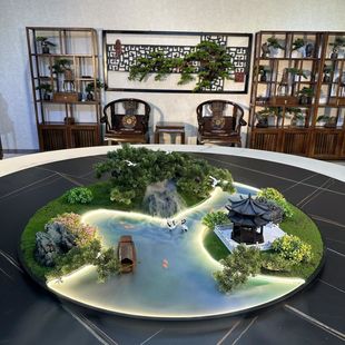 Dining Table Hotel High-End Middle Flower Spray Flowing Water Light Remote Control Round Turntable Round Table Landscape Decoration Ornaments