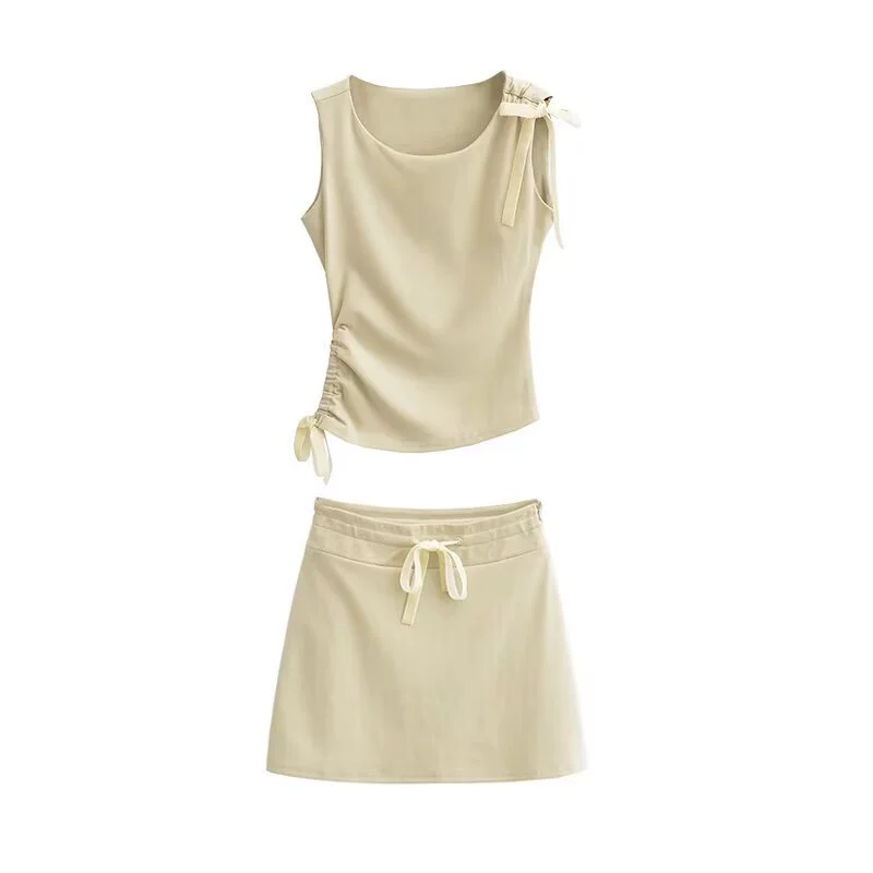 Оптовая продажа женской одежды в стиле «чистая страсть»: топ без бретелек, без рукавов, приталенный, с круглым вырезом и юбка с высокой талией, элегантный костюм.