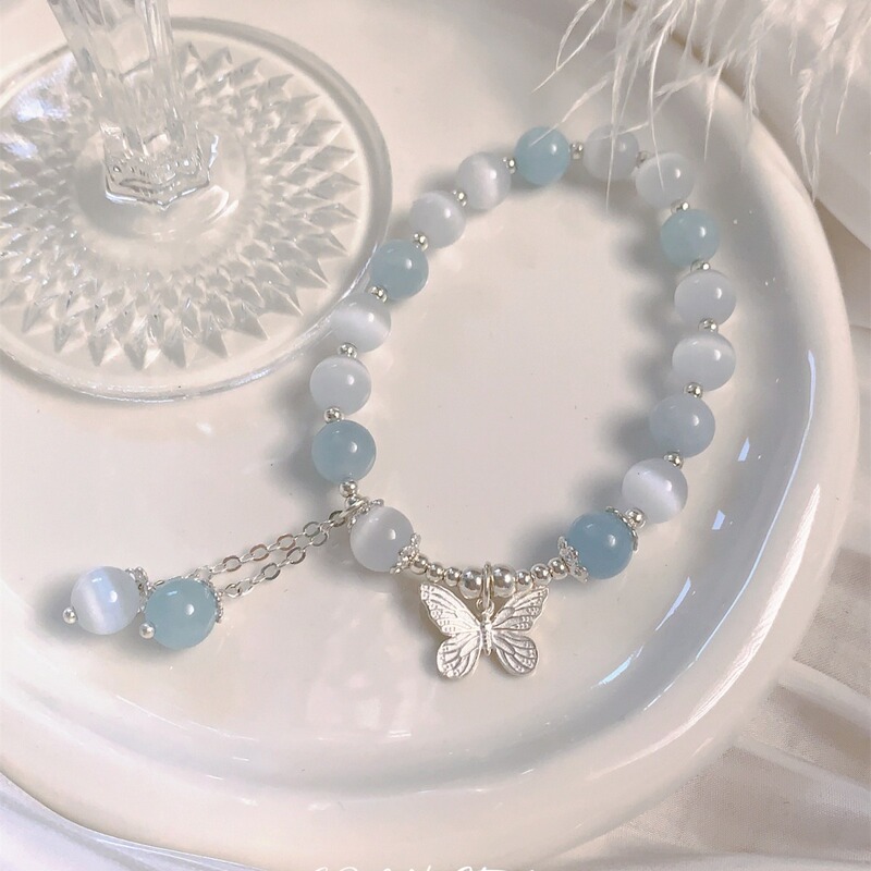 Butterfly Cat's Eye Bracelet Female Ins Style Natural Stone Niche Design Advanced Sense Crystal Bracelet Girlfriend Butterfly Cat's Eye Bracelet Female Ins Style Natural Stone Niche Design Advanced Sense Crystal Bracelet Girlfriend