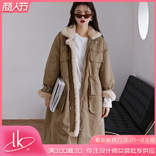 D4035冬新款設計師大碼女裝 羊羔毛棉服廠家棉衣長款大衣外套加厚