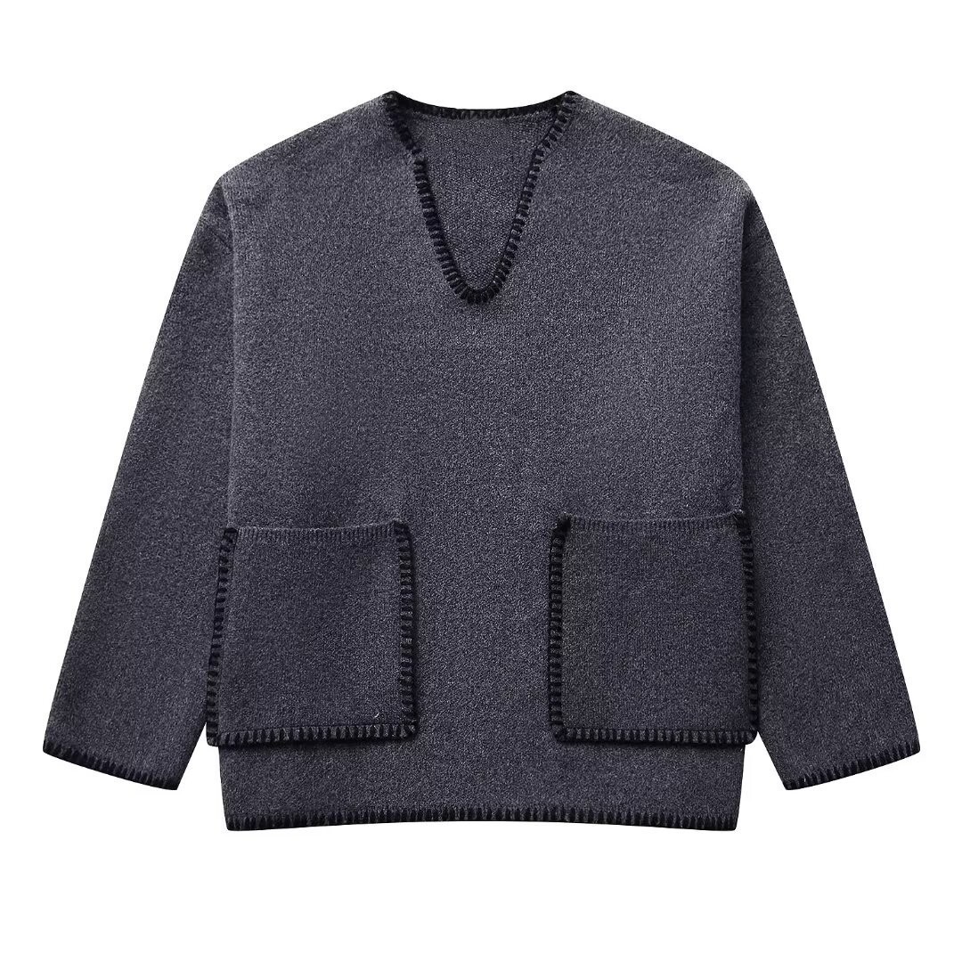Pull en tricot décontracté à coutures contrastées pour femmes, nouvelle collection automne_voghion.com