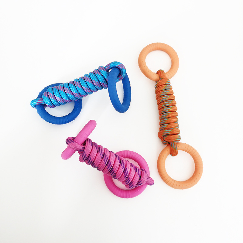 Transfronterizo nuevo perro de juguete cuerda de nylon molar diente limpieza TPR Círculo de entrenamiento resistente a la mordedura de juguetes para mascotas suministros fabricante