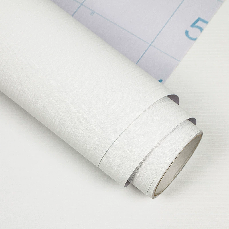 Self-Adhesive PVC Wallpaper, Imitation Linen Pattern, Waterproof & Moisture-Proof, Various Widths
