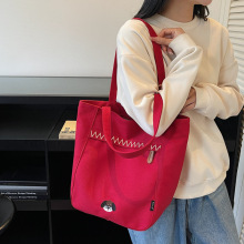 高级感红色帆布包包女款2025新款女式托特包通勤大容量上课单肩包