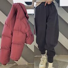 冬季新款短款棉服外套+高腰束脚休闲加绒卫裤两件套女时尚套装女