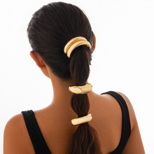 欧美跨境饰品 夸张几何光面大发夹发绳 弧形圆环法式时尚金色发圈