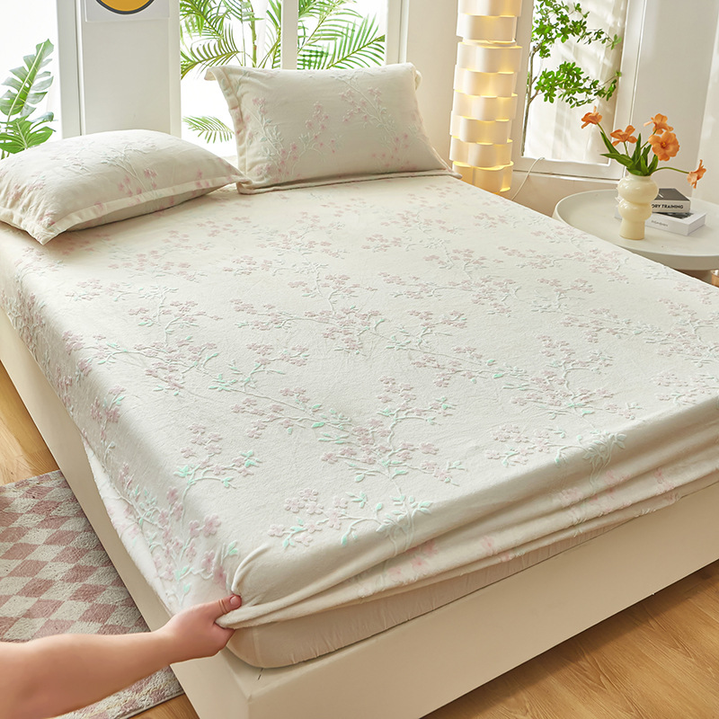 2024 nuevo estilo de terciopelo de leche de terciopelo tallado de color sólido, funda de colchón de funda de colchón