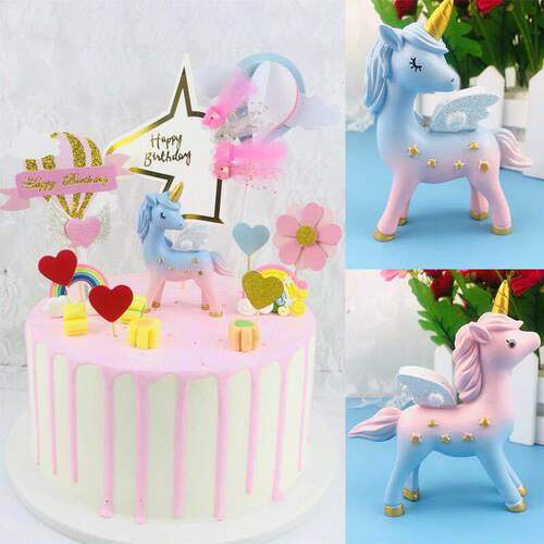 Fantasy Unicorn Rainbow Rocking Horse Birthday Cake Decoration Baking Ornaments Dessert Table Dress Up Party Cartoon Doll