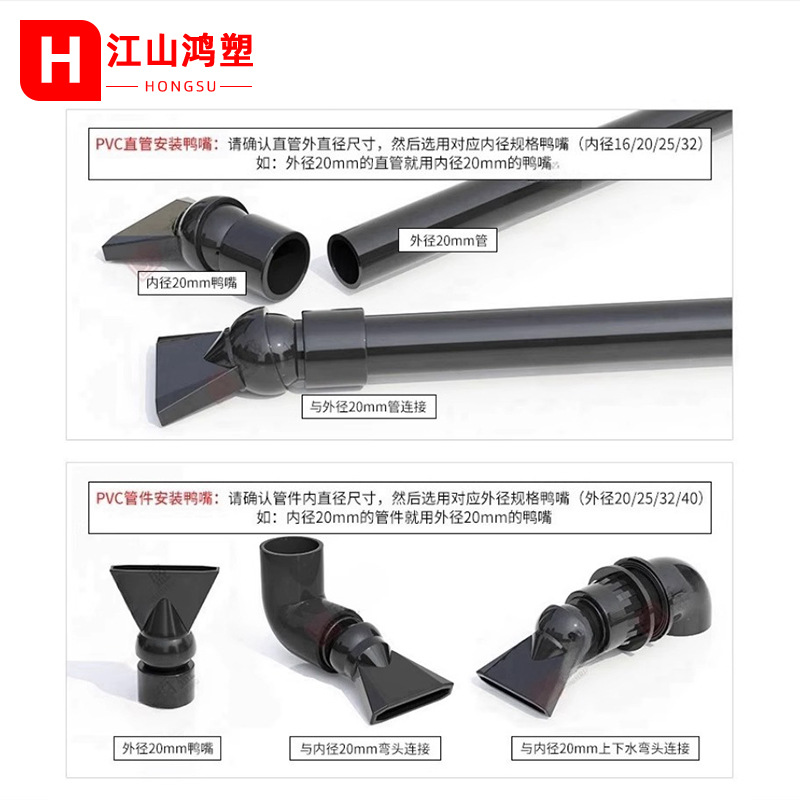 Pecera de pvc salida de agua Vientiane boca de pato salida de agua plana de doble uso boca de pato transparente blanco y negro