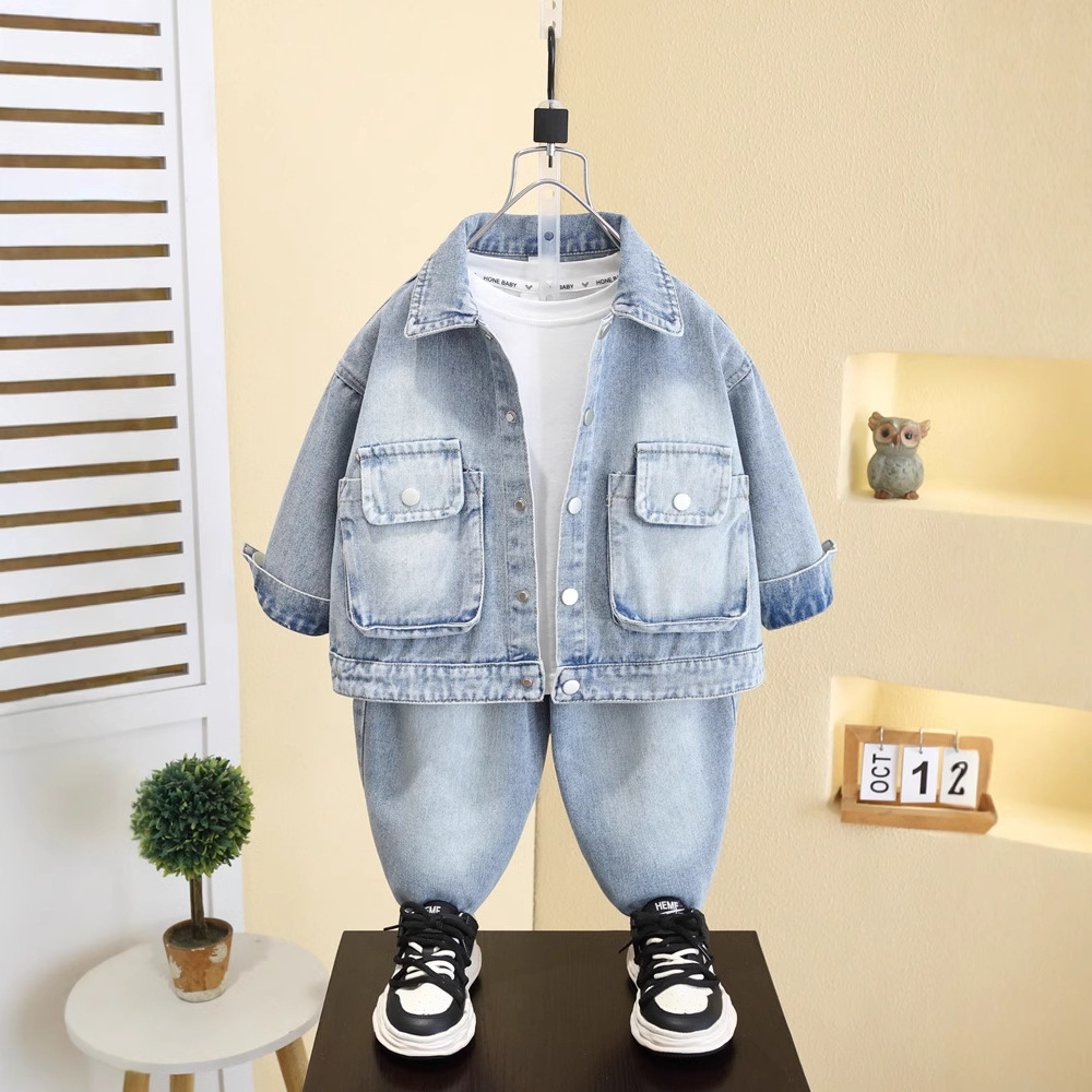 7573 traje de mezclilla para niños modelos de primavera y otoño 2025 nuevo traje de dos piezas de moda de primavera para niños