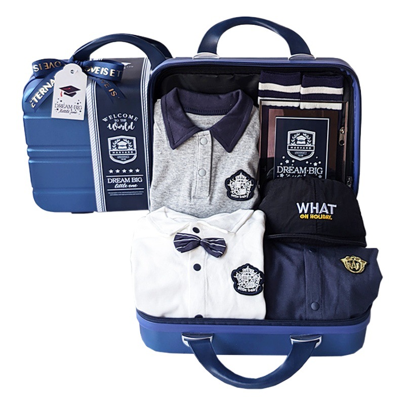Baby gift box college style suit new born male baby spring, summer, autumn and winter blue full moon one hundred days old