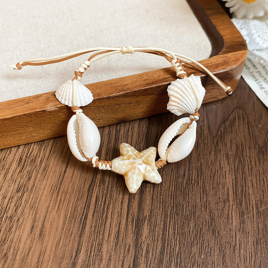 Collar colgante de concha de perlas de cristal de perlas de arroz con incrustaciones de diamantes, cadena de clavícula de viento de vacaciones junto al mar, collar fresco y dulce al por mayor