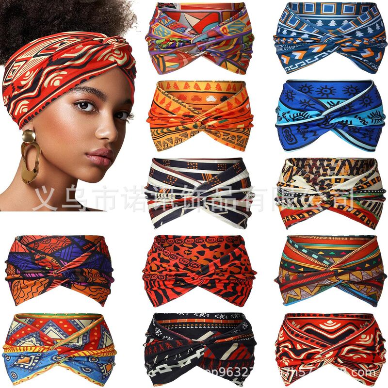 European and American Women's Wide Bohemian Sports Headband Women's Skid Headscarf African Headscarf Sports Yoga Hair Band European and American Women's Wide Bohemian Sports Headband Women's Skid Headscarf African Headscarf Sports Yoga Hair Band