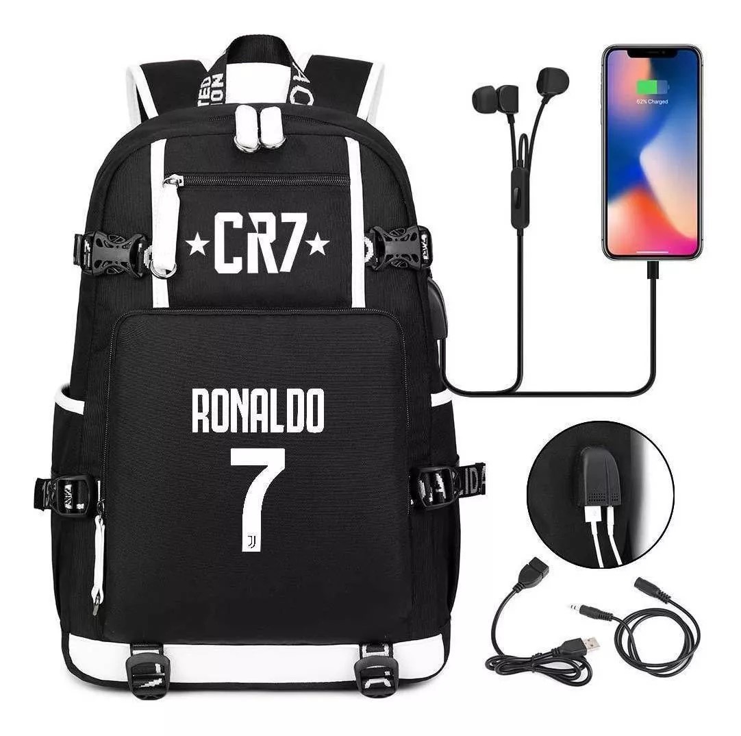 Comercio exterior estrellas de fútbol mochila de moda coreana transfronteriza mochila adolescente USB mochila escolar escolar