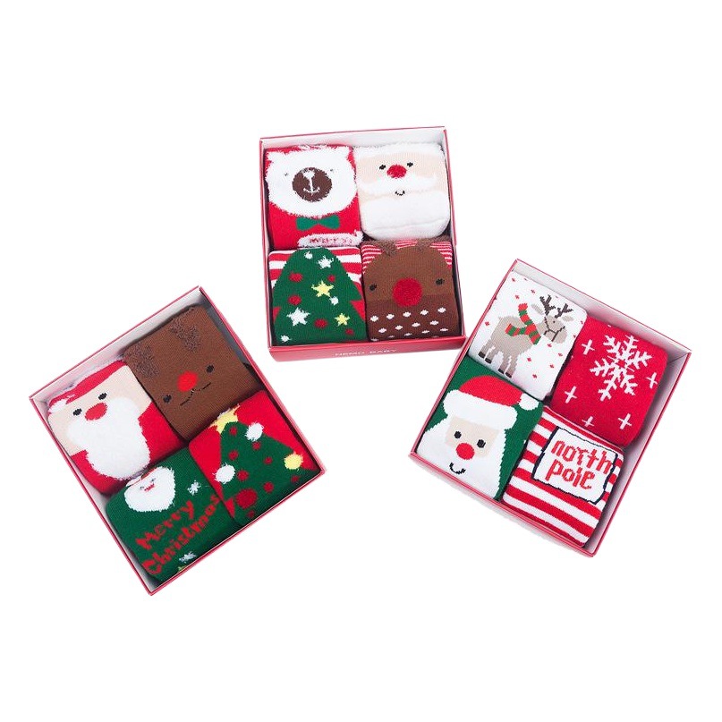 Calcetines de navidad para bebés otoño e invierno engrosados forrados de lana cálida caja de regalo bebé recién nacido bebé tubo largo vacaciones calcetines rojos